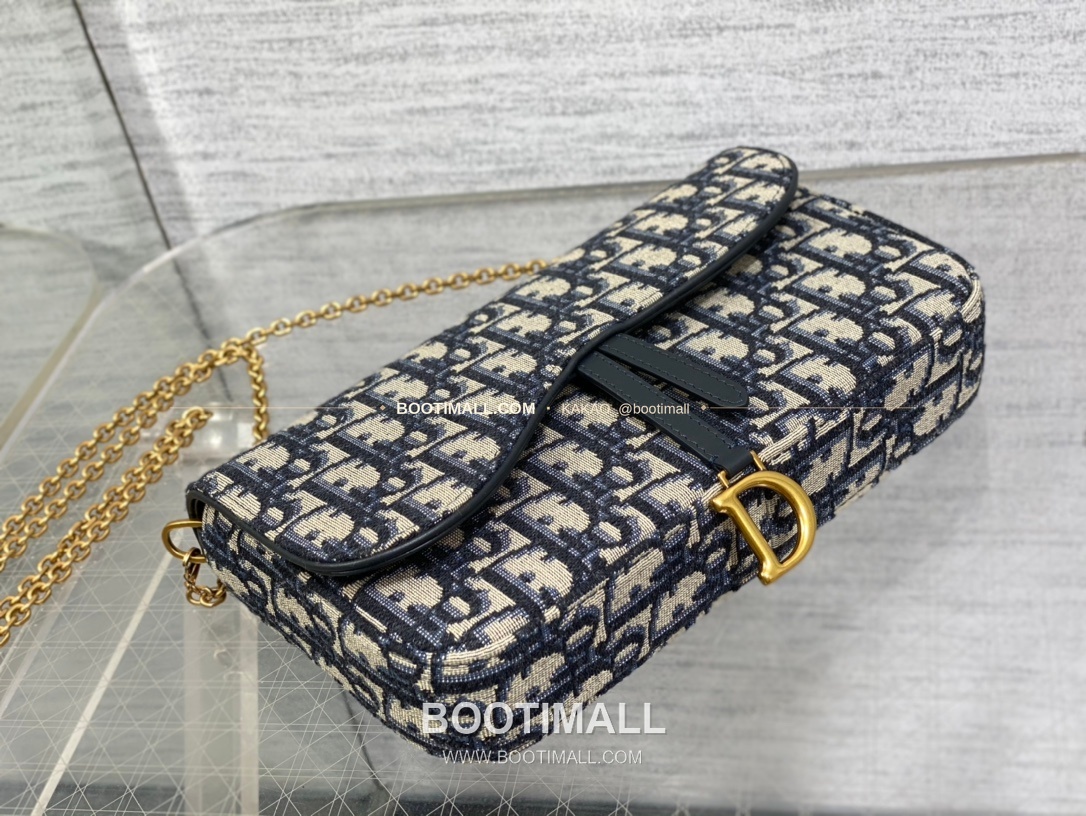 디올 새들 오블리크 캔버스 체인 WOC 블루 미니 체인백 Dior Saddle Oblique Canvas Chain WOC Blue Mini Chain Bag 2045 21.5cm 7