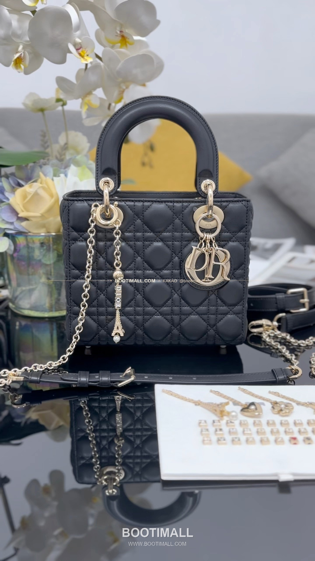 디올 레이디디올 램스킨 카나쥬 블랙 미니 체인 토트백 Dior Lady Dior Lambskin Cannage Black Mini Chain Tote Bag M0638 20cm 7
