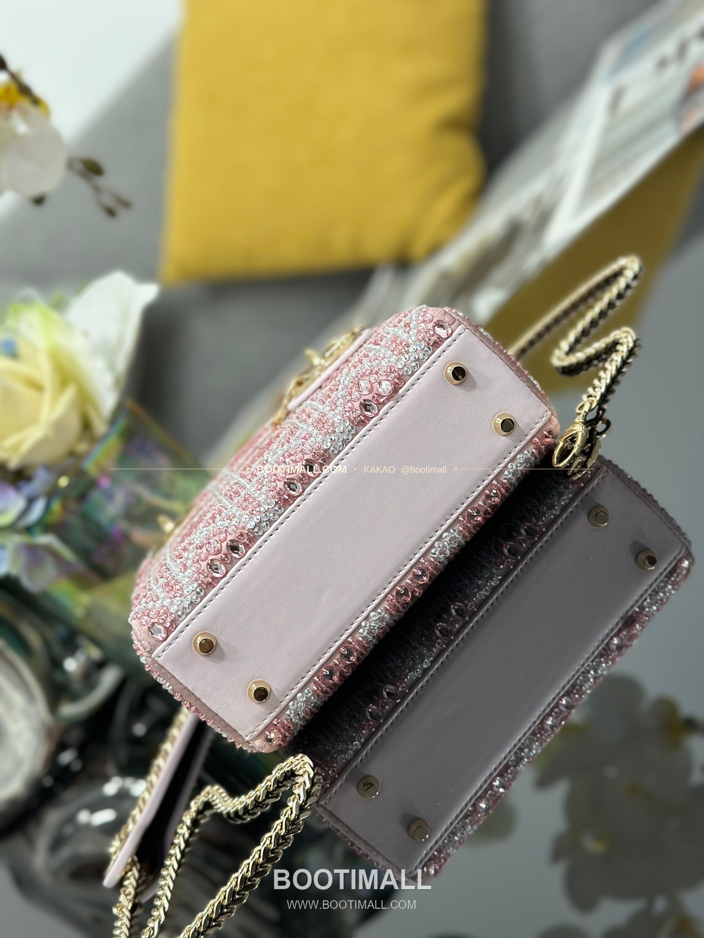 디올 레이디디올 크리스탈자수 패브릭 핑크 미니 토트백 Dior Lady Dior Crystal Embroidery Fabric Pink Mini Tote Bag M0505 17cm 4