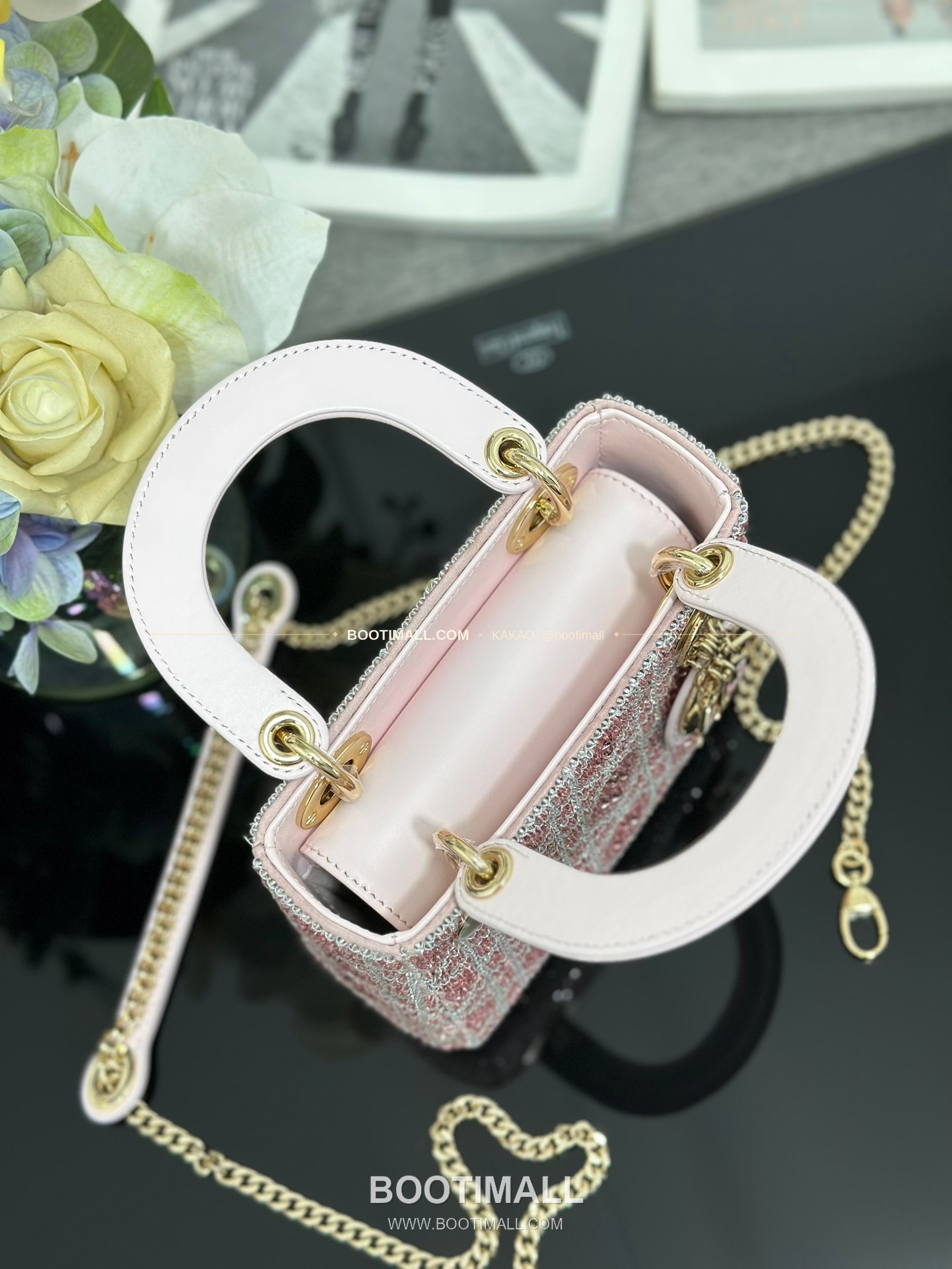 디올 레이디디올 크리스탈자수 패브릭 핑크 미니 토트백 Dior Lady Dior Crystal Embroidery Fabric Pink Mini Tote Bag M0505 17cm 7
