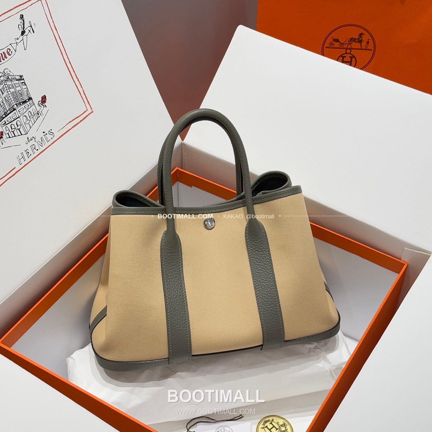 에르메스 가든파티 캔버스 레더 트림 토트백 Hermes Garden Party Canvas Leather Trim Tote Bag 30cm 1