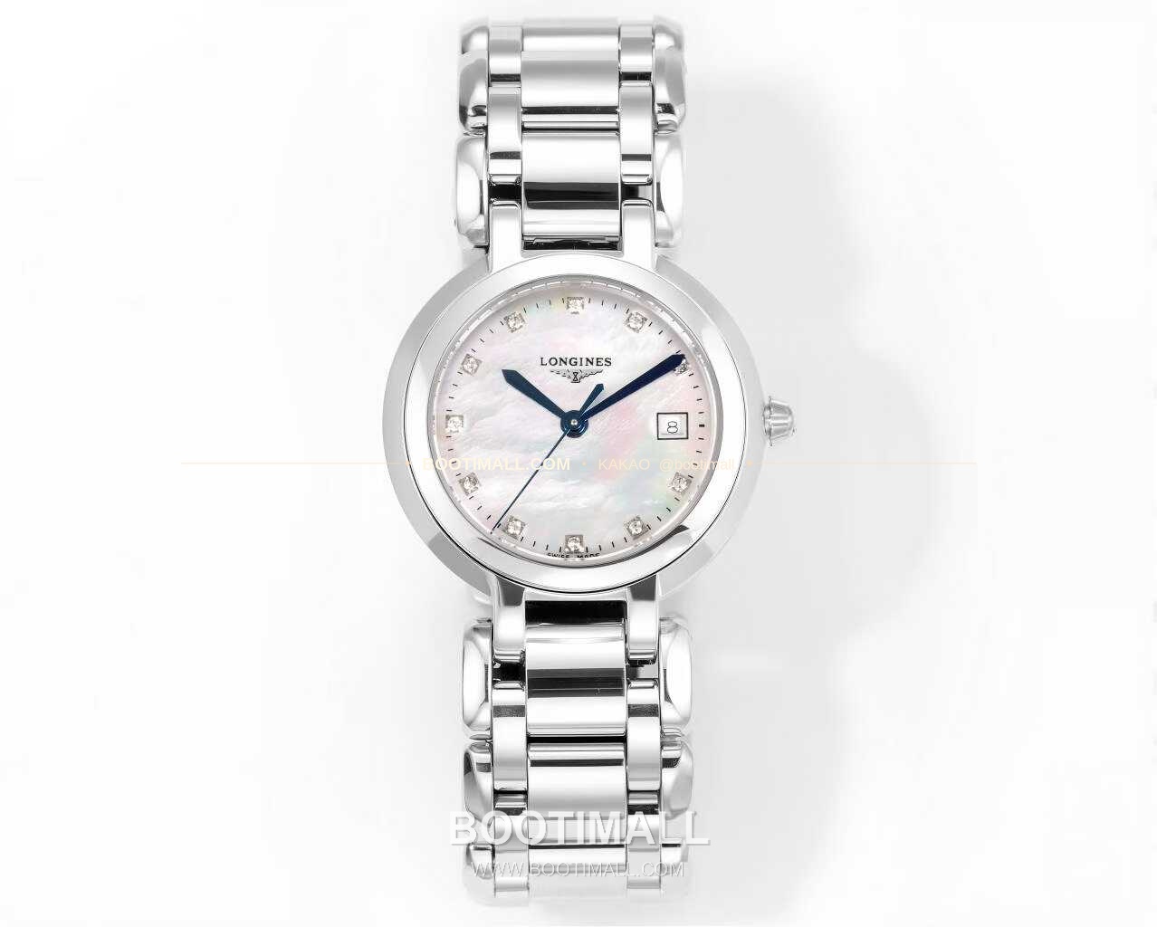 롱진 프리마루나 스틸 화이트자개 로만인덱스 블루핸즈 쿼츠 Longines PrimaLuna Steel Mother of Pearl Roman Index Blue Hands Quartz 30mm 1