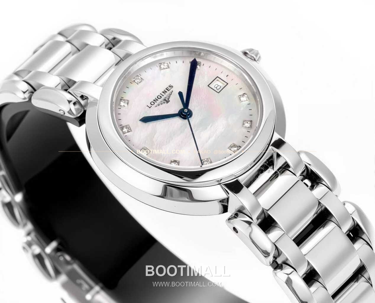 롱진 프리마루나 스틸 화이트자개 로만인덱스 블루핸즈 쿼츠 Longines PrimaLuna Steel Mother of Pearl Roman Index Blue Hands Quartz 30mm 5