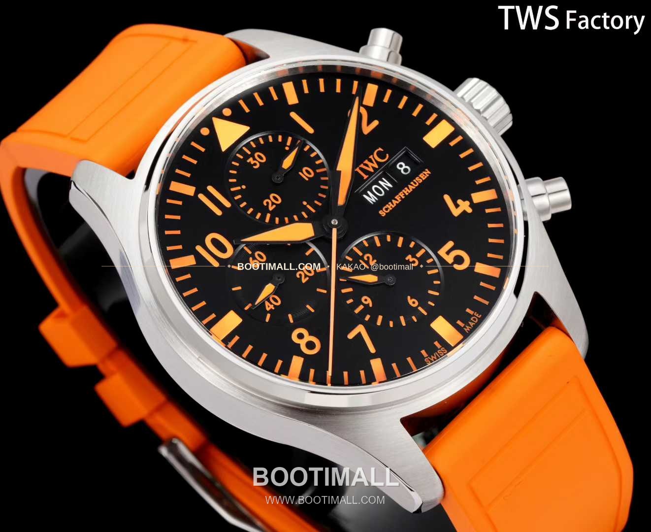 아이더블유씨 파일럿 스틸 블랙다이얼 크로노그래프 데이데이트 오토매틱 IWC Pilot Steel Black Dial Chronograph Day Date Automatic 43mm 3