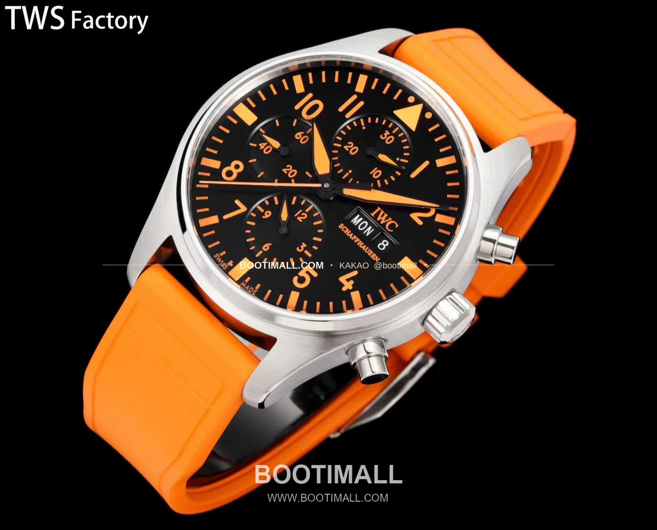 아이더블유씨 파일럿 스틸 블랙다이얼 크로노그래프 데이데이트 오토매틱 IWC Pilot Steel Black Dial Chronograph Day Date Automatic 43mm 4