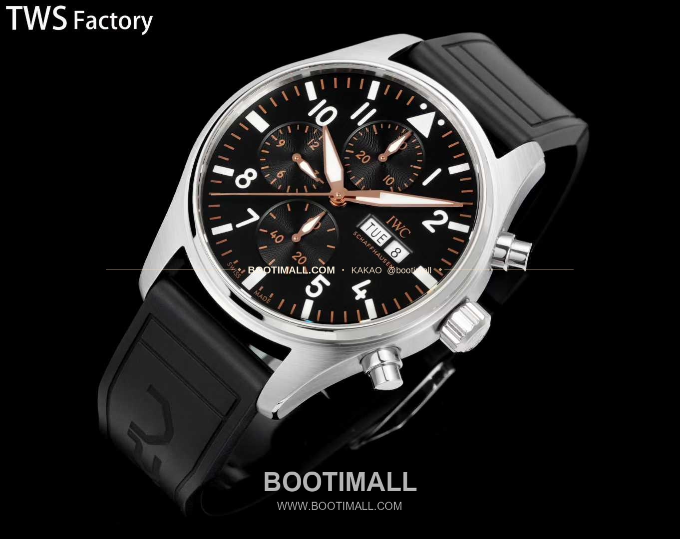 아이더블유씨 파일럿 스틸 블랙다이얼 크로노그래프 데이데이트 오토매틱 IWC Pilot Steel Black Dial Chronograph Day Date Automatic 43mm 4