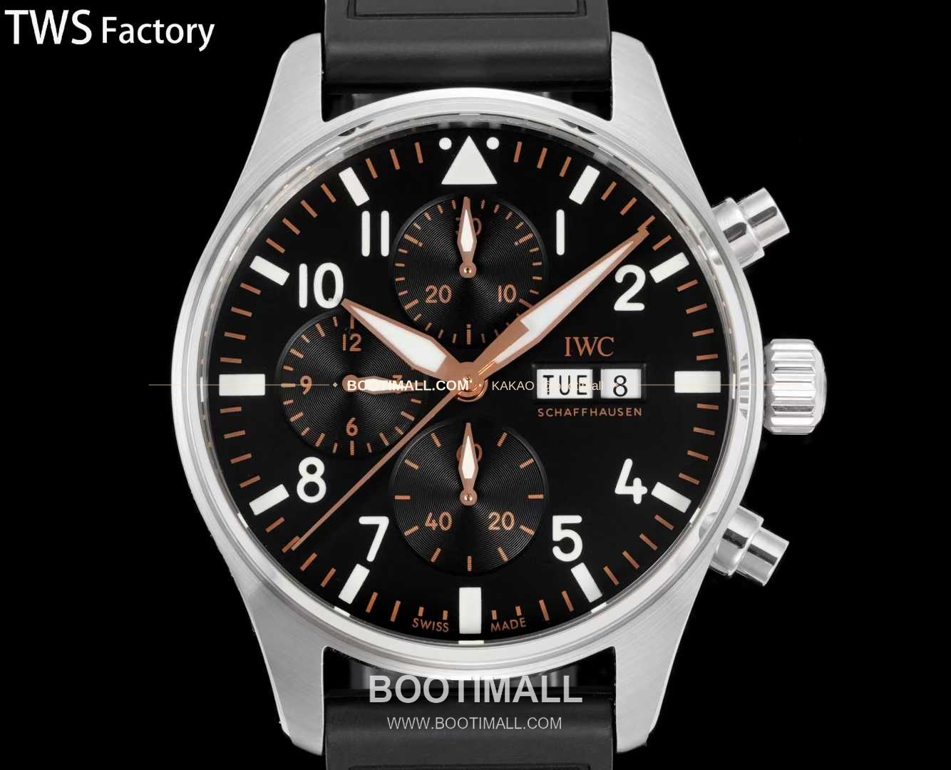 아이더블유씨 파일럿 스틸 블랙다이얼 크로노그래프 데이데이트 오토매틱 IWC Pilot Steel Black Dial Chronograph Day Date Automatic 43mm 5