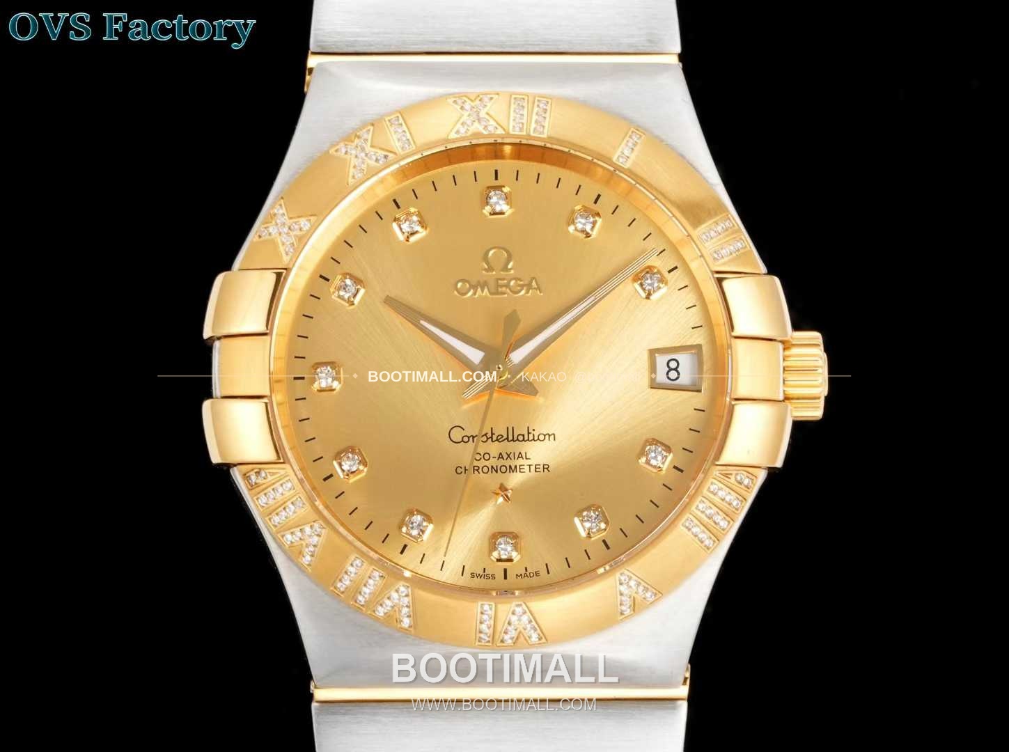 오메가 컨스텔레이션 스틸 골드톤 다이아몬드 로만베젤 데이트 오토매틱 Omega Constellation Steel Gold Tone Diamond Roman Bezel Date Automatic 123.25.38.21.58.002 38mm 3