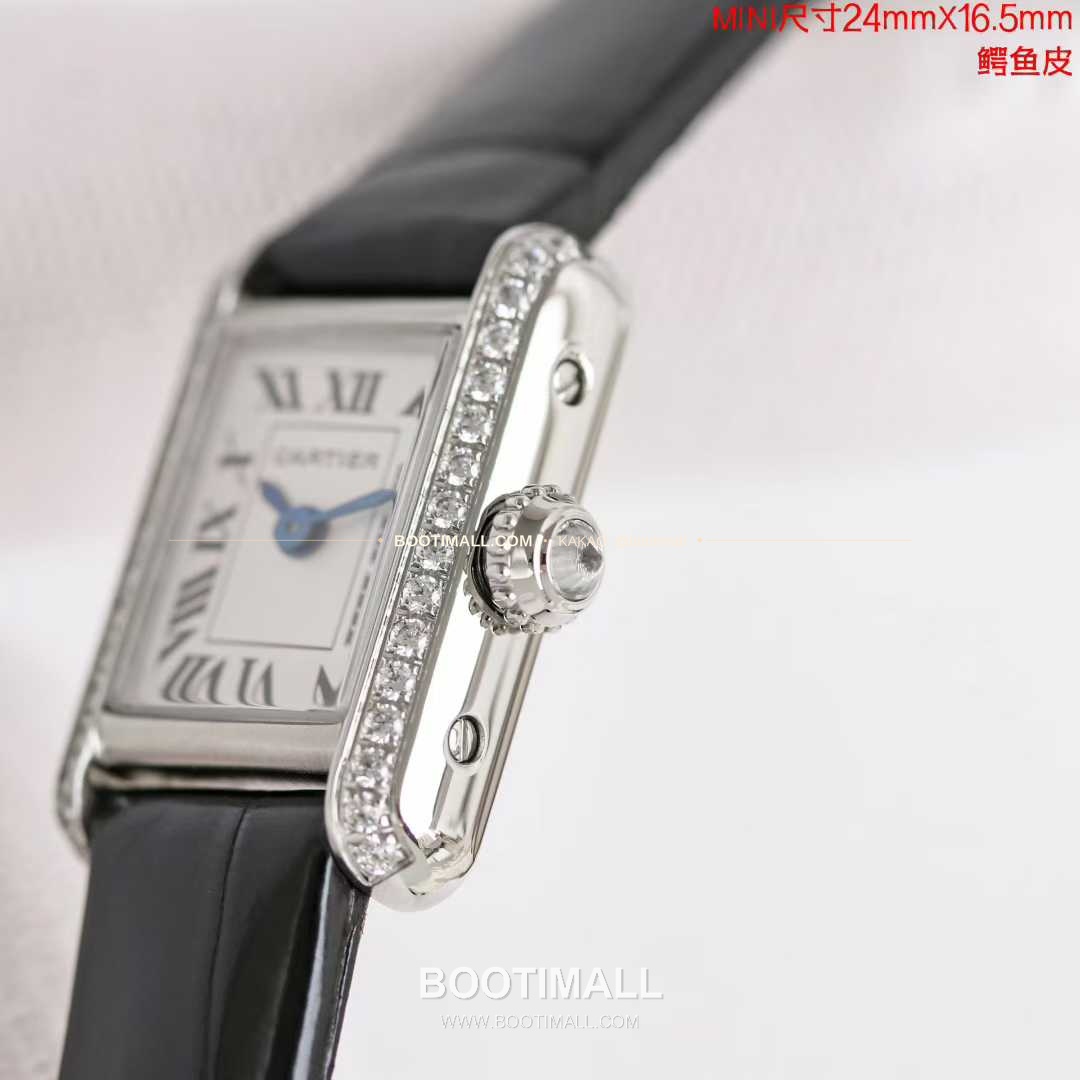 까르띠에 탱 루이 미니 골드톤 화이트다이얼 로만인덱스 블루핸즈 쿼츠 Cartier Tank Louis Mini Gold Tone White Dial Roman Index Blue Hands Quartz 24mm 6