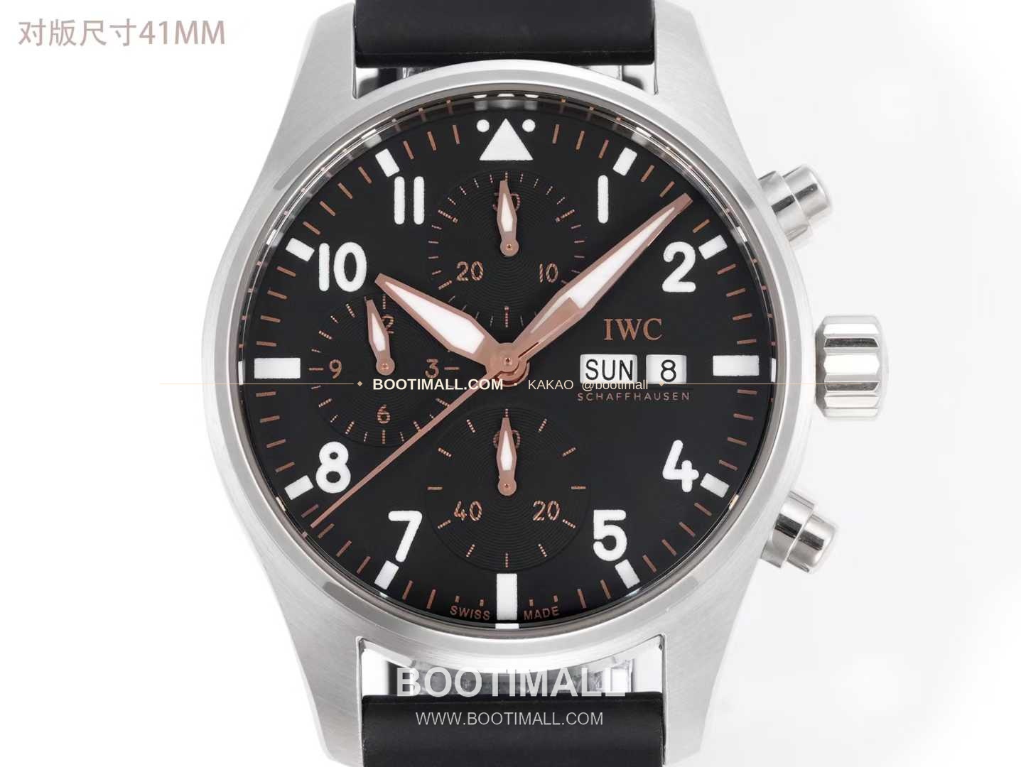 아이더블유씨 파일럿 크로노그래프 블랙골드 다이얼 러버밴드 오토매틱 IWC Pilot Chronograph Black Gold Dial Rubber Strap Automatic IW388116 41mm 4