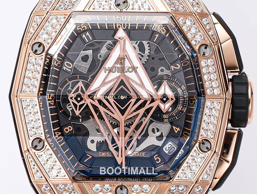 위블로 빅뱅 상블루 III 스켈레톤 기하학 크로노그래프 러버밴드 오토매틱 Hublot Big Bang Sang Bleu III Skeleton Geometric Chronograph Rubber Strap Automatic 42mm 2