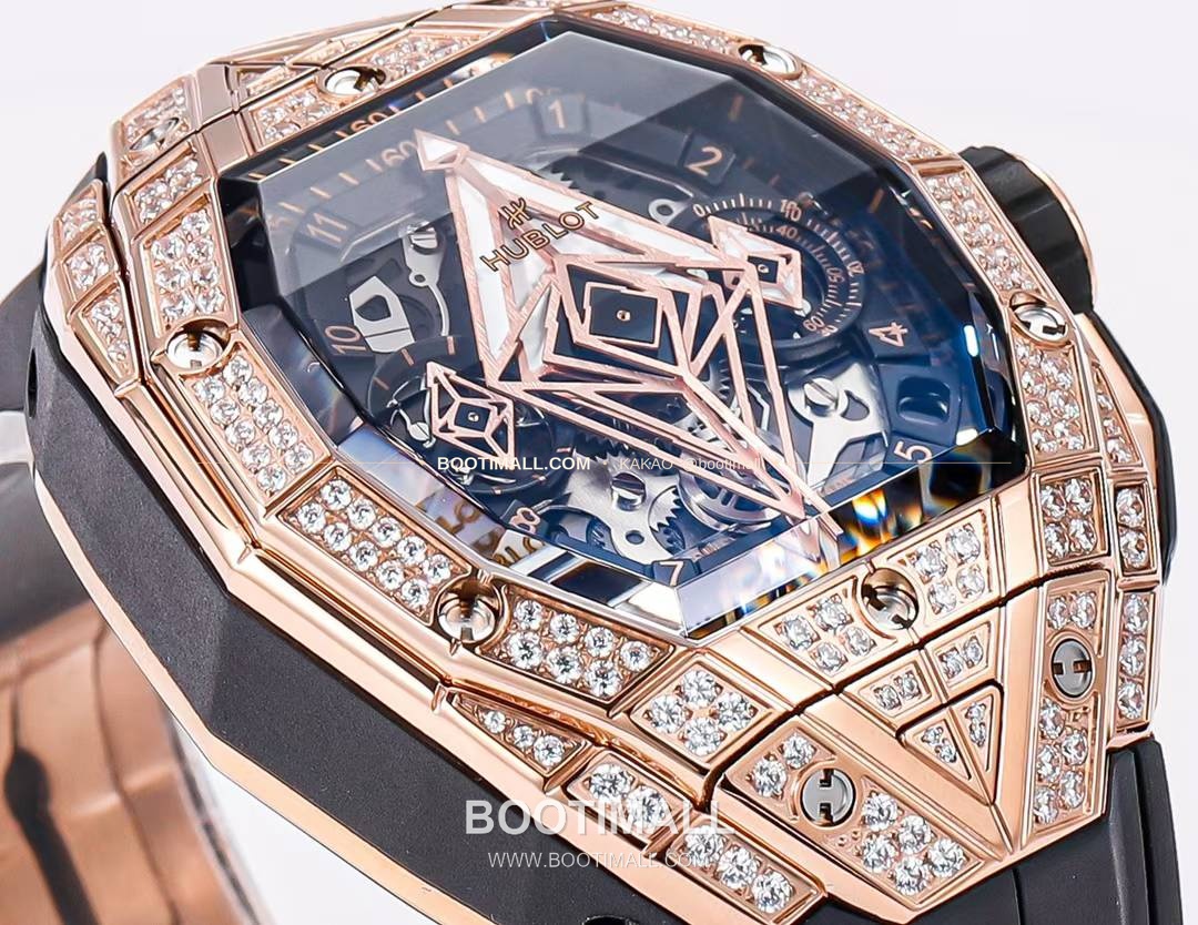 위블로 빅뱅 상블루 III 스켈레톤 기하학 크로노그래프 러버밴드 오토매틱 Hublot Big Bang Sang Bleu III Skeleton Geometric Chronograph Rubber Strap Automatic 42mm 3