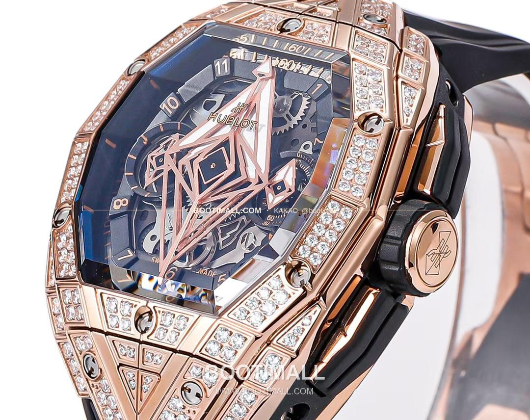 위블로 빅뱅 상블루 III 스켈레톤 기하학 크로노그래프 러버밴드 오토매틱 Hublot Big Bang Sang Bleu III Skeleton Geometric Chronograph Rubber Strap Automatic 42mm 4