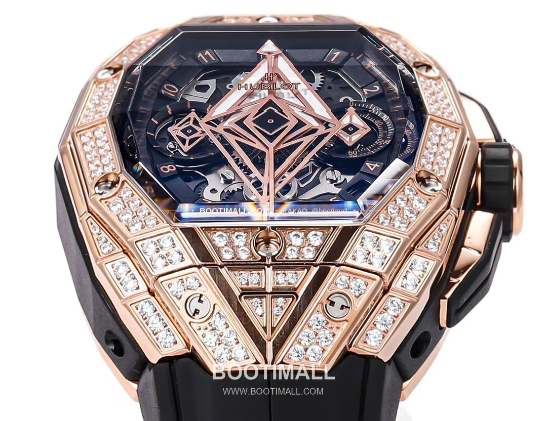 위블로 빅뱅 상블루 III 스켈레톤 기하학 크로노그래프 러버밴드 오토매틱 Hublot Big Bang Sang Bleu III Skeleton Geometric Chronograph Rubber Strap Automatic 42mm 5