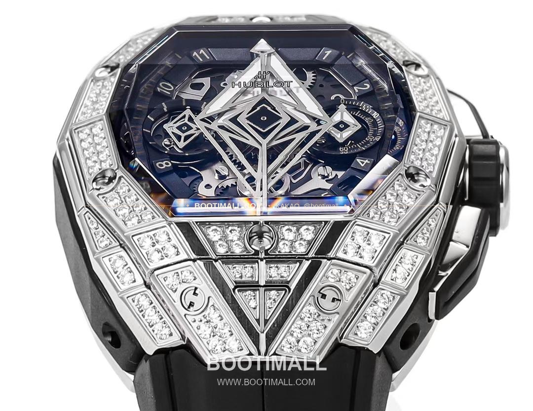 위블로 빅뱅 상블루 III 스켈레톤 기하학 크로노그래프 러버밴드 오토매틱 Hublot Big Bang Sang Bleu III Skeleton Geometric Chronograph Rubber Strap Automatic 42mm 2