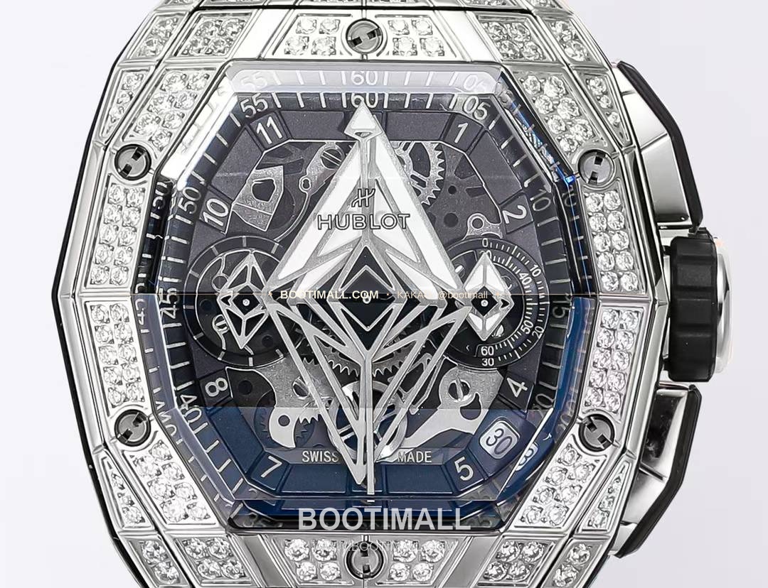 위블로 빅뱅 상블루 III 스켈레톤 기하학 크로노그래프 러버밴드 오토매틱 Hublot Big Bang Sang Bleu III Skeleton Geometric Chronograph Rubber Strap Automatic 42mm 5