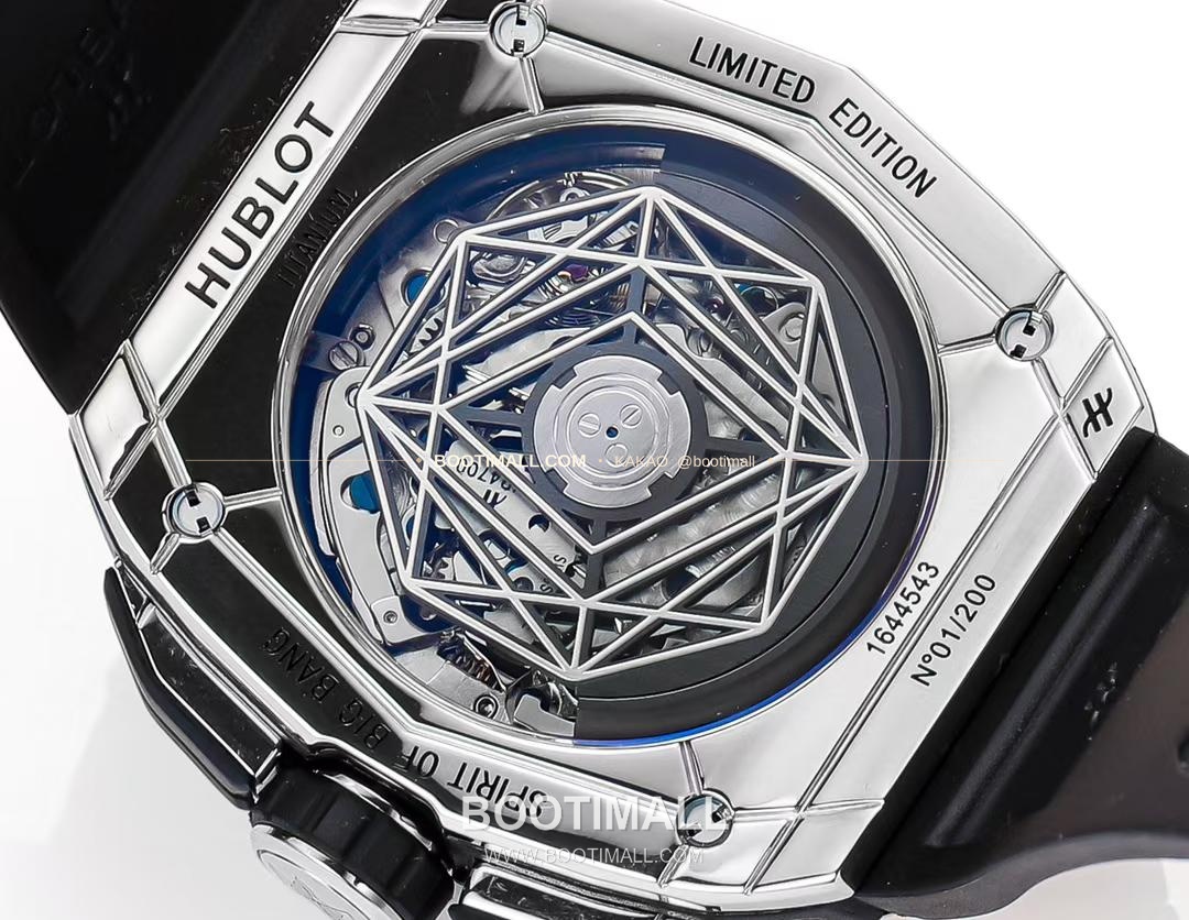 위블로 빅뱅 상블루 III 스켈레톤 기하학 크로노그래프 러버밴드 오토매틱 Hublot Big Bang Sang Bleu III Skeleton Geometric Chronograph Rubber Strap Automatic 42mm 8