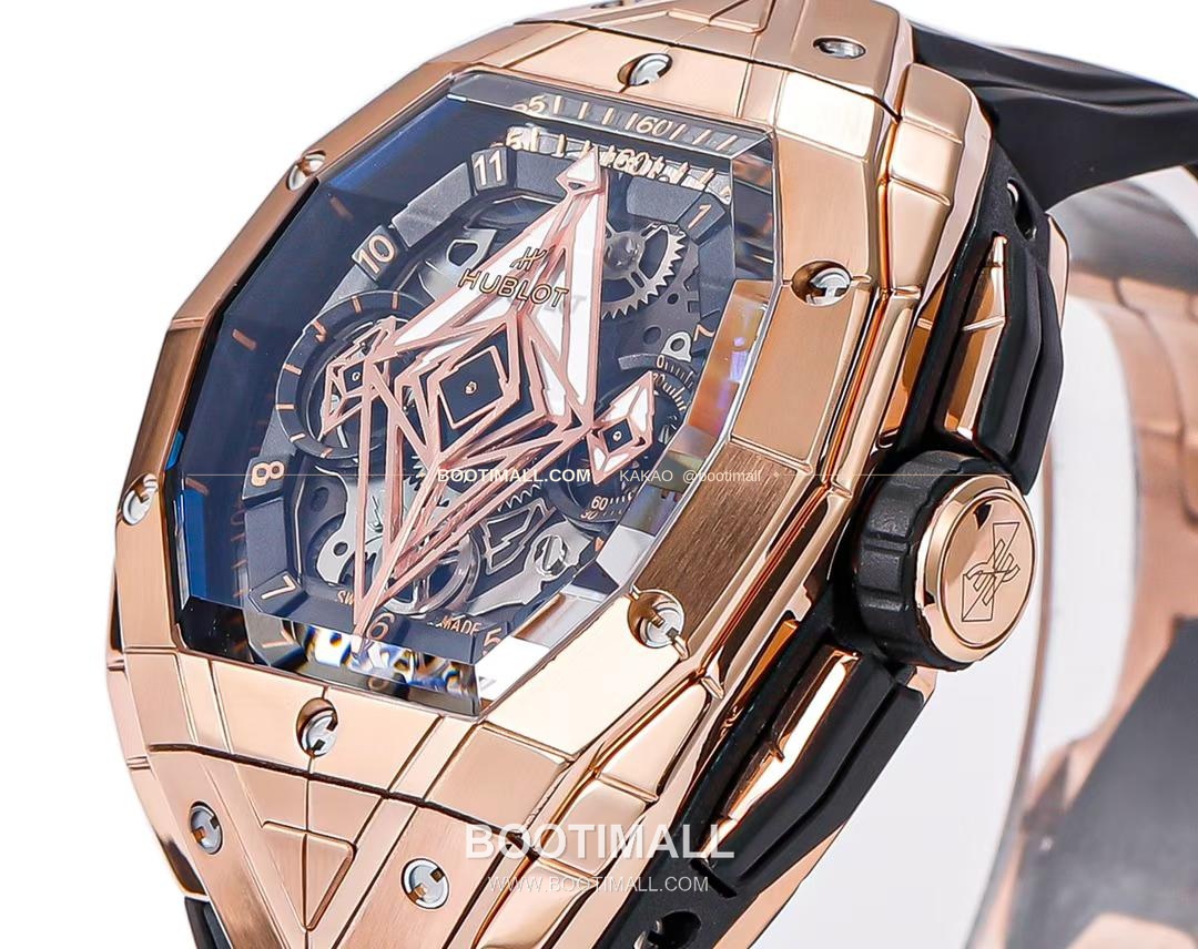 위블로 빅뱅 상블루 III 스켈레톤 기하학 크로노그래프 러버밴드 오토매틱 Hublot Big Bang Sang Bleu III Skeleton Geometric Chronograph Rubber Strap Automatic 42mm 2