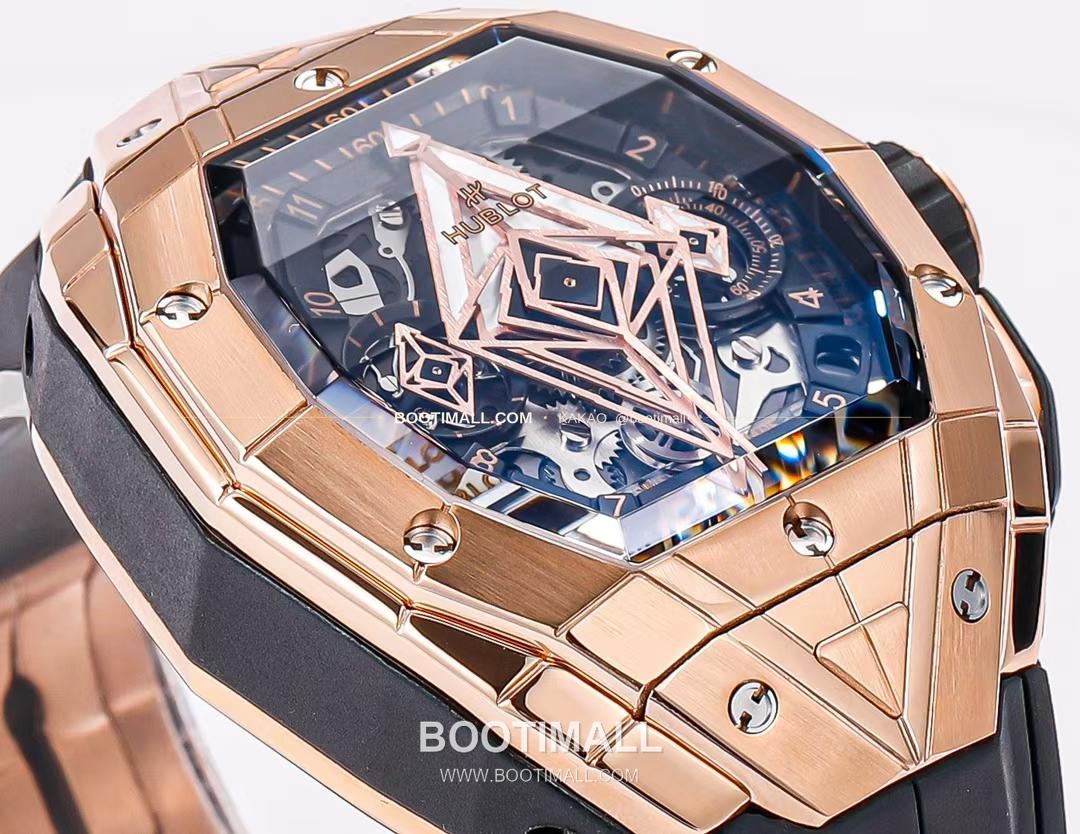 위블로 빅뱅 상블루 III 스켈레톤 기하학 크로노그래프 러버밴드 오토매틱 Hublot Big Bang Sang Bleu III Skeleton Geometric Chronograph Rubber Strap Automatic 42mm 3