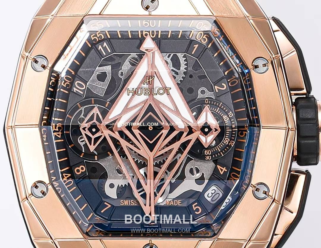위블로 빅뱅 상블루 III 스켈레톤 기하학 크로노그래프 러버밴드 오토매틱 Hublot Big Bang Sang Bleu III Skeleton Geometric Chronograph Rubber Strap Automatic 42mm 4