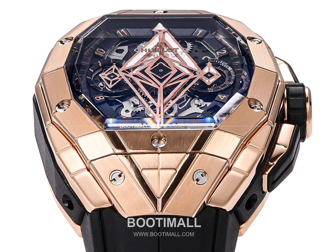 위블로 빅뱅 상블루 III 스켈레톤 기하학 크로노그래프 러버밴드 오토매틱 Hublot Big Bang Sang Bleu III Skeleton Geometric Chronograph Rubber Strap Automatic 42mm 5