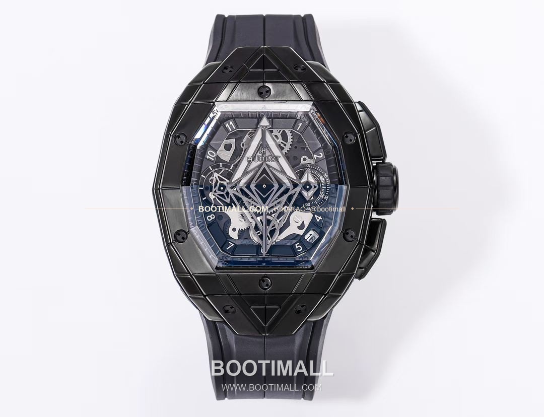 위블로 빅뱅 상블루 III 스켈레톤 기하학 크로노그래프 러버밴드 오토매틱 Hublot Big Bang Sang Bleu III Skeleton Geometric Chronograph Rubber Strap Automatic 42mm 1