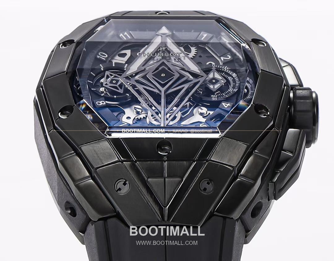 위블로 빅뱅 상블루 III 스켈레톤 기하학 크로노그래프 러버밴드 오토매틱 Hublot Big Bang Sang Bleu III Skeleton Geometric Chronograph Rubber Strap Automatic 42mm 2