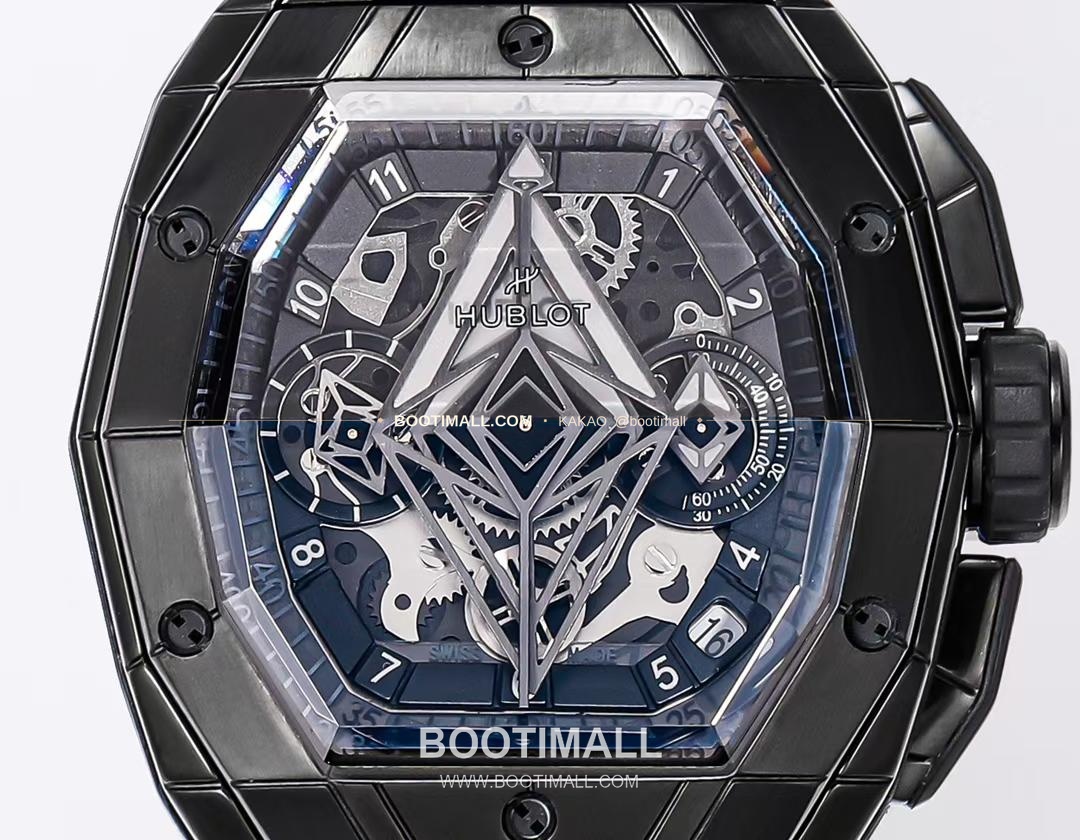 위블로 빅뱅 상블루 III 스켈레톤 기하학 크로노그래프 러버밴드 오토매틱 Hublot Big Bang Sang Bleu III Skeleton Geometric Chronograph Rubber Strap Automatic 42mm 3