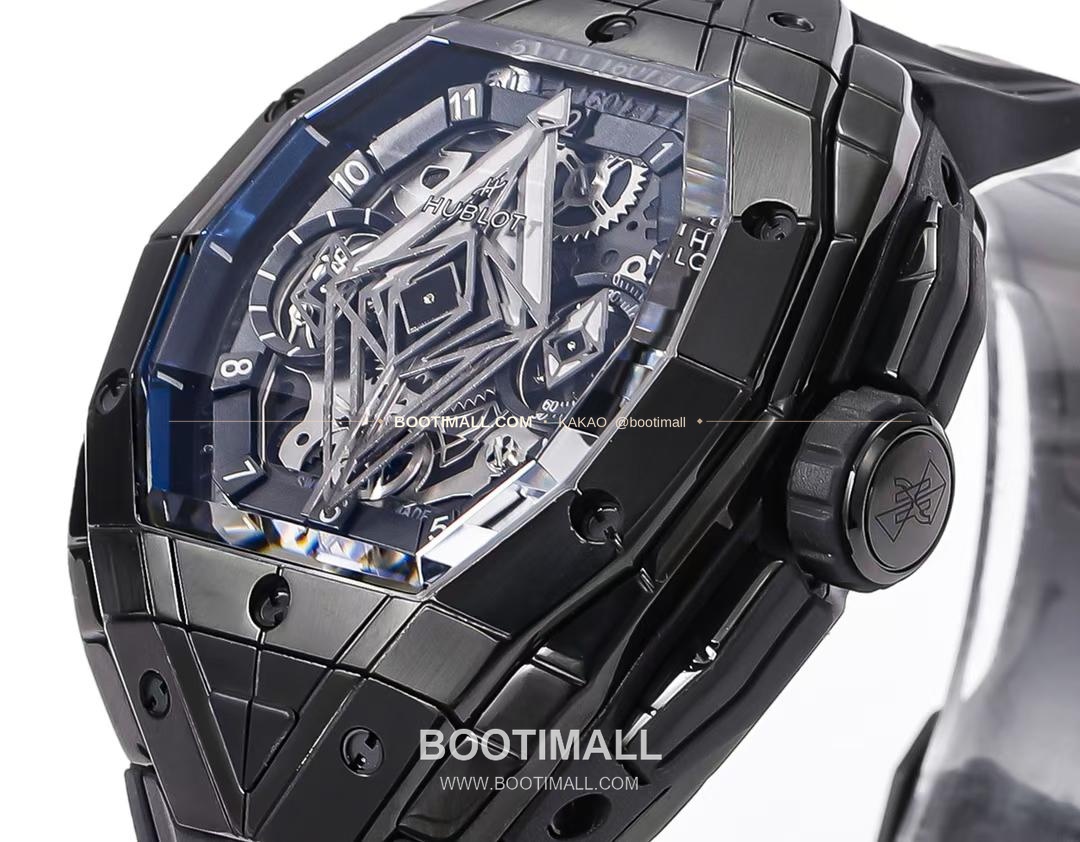 위블로 빅뱅 상블루 III 스켈레톤 기하학 크로노그래프 러버밴드 오토매틱 Hublot Big Bang Sang Bleu III Skeleton Geometric Chronograph Rubber Strap Automatic 42mm 4