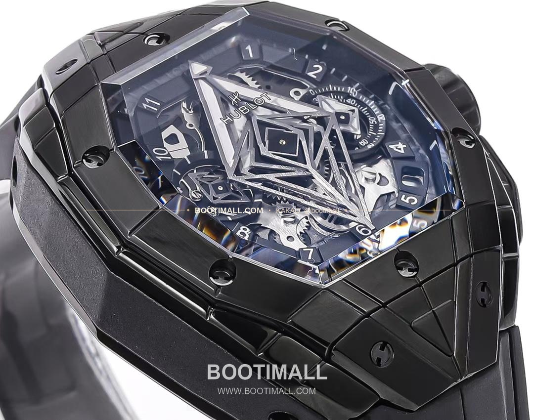위블로 빅뱅 상블루 III 스켈레톤 기하학 크로노그래프 러버밴드 오토매틱 Hublot Big Bang Sang Bleu III Skeleton Geometric Chronograph Rubber Strap Automatic 42mm 5