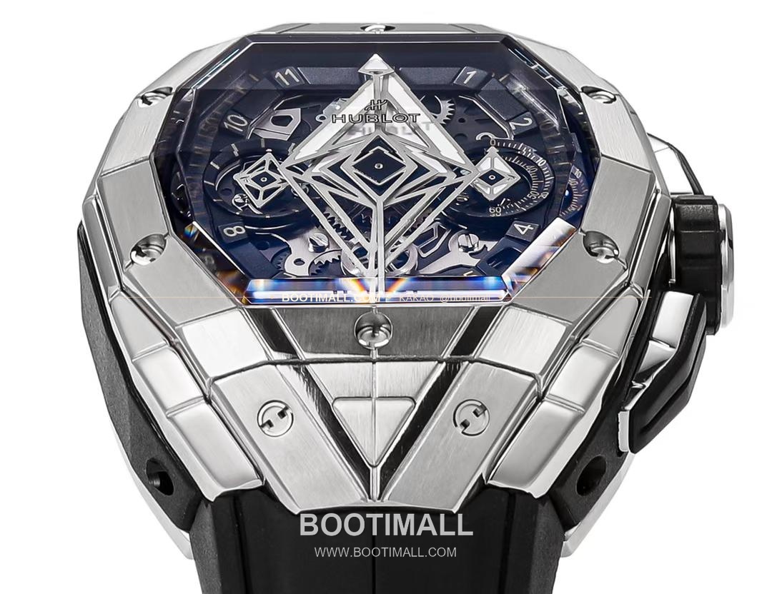 위블로 빅뱅 상블루 III 스켈레톤 기하학 크로노그래프 러버밴드 오토매틱 Hublot Big Bang Sang Bleu III Skeleton Geometric Chronograph Rubber Strap Automatic 42mm 2
