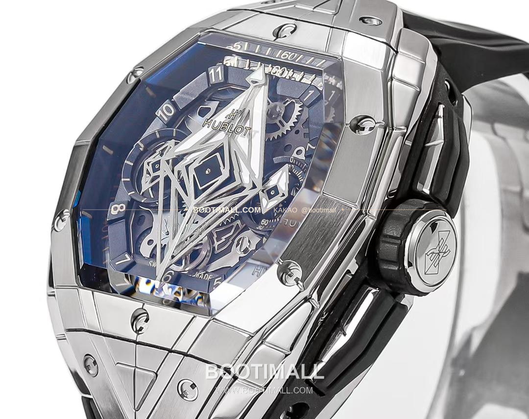 위블로 빅뱅 상블루 III 스켈레톤 기하학 크로노그래프 러버밴드 오토매틱 Hublot Big Bang Sang Bleu III Skeleton Geometric Chronograph Rubber Strap Automatic 42mm 3