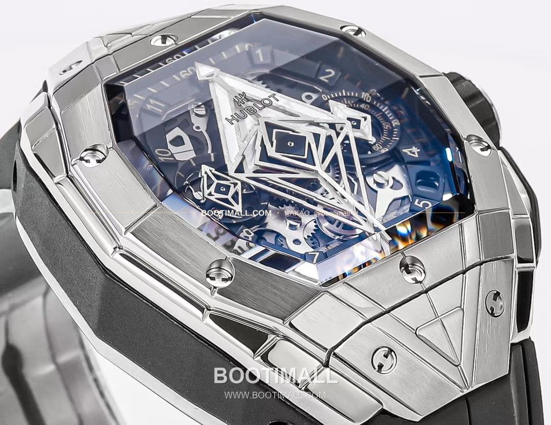 위블로 빅뱅 상블루 III 스켈레톤 기하학 크로노그래프 러버밴드 오토매틱 Hublot Big Bang Sang Bleu III Skeleton Geometric Chronograph Rubber Strap Automatic 42mm 4