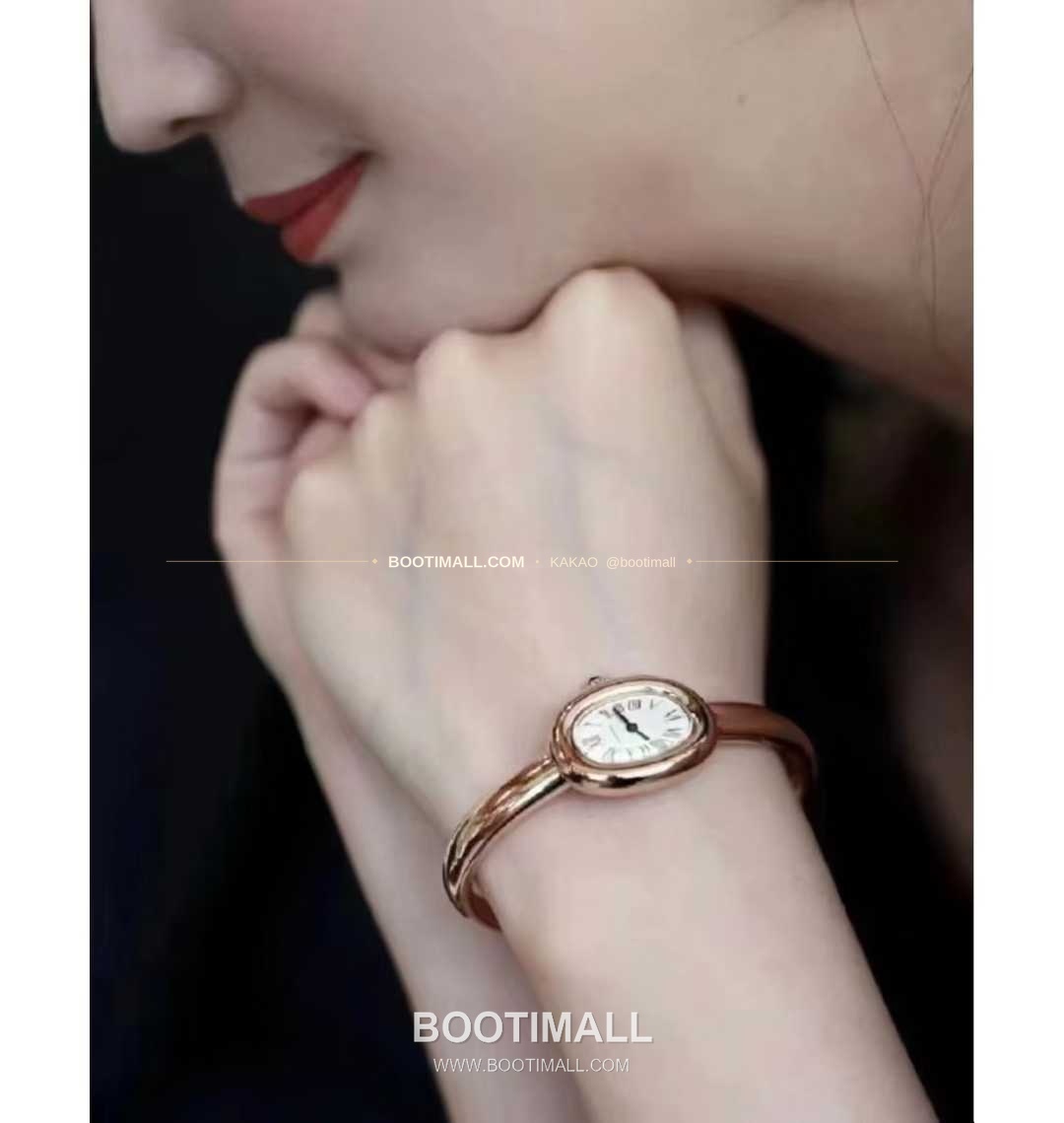까르띠에 베누아 브레이슬릿 골드 로즈골드 타원형 화이트다이얼 블루핸즈 쿼츠 Cartier Baignoire Bracelet Gold Rose Gold Oval White Dial Blue Hands Quartz 24.6mm 6