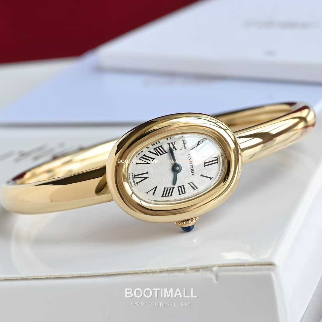 까르띠에 베누아 브레이슬릿 골드 로즈골드 타원형 화이트다이얼 블루핸즈 쿼츠 Cartier Baignoire Bracelet Gold Rose Gold Oval White Dial Blue Hands Quartz 24.6mm 10