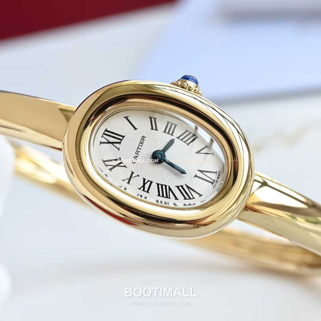 까르띠에 베누아 브레이슬릿 골드 로즈골드 타원형 화이트다이얼 블루핸즈 쿼츠 Cartier Baignoire Bracelet Gold Rose Gold Oval White Dial Blue Hands Quartz 24.6mm 12