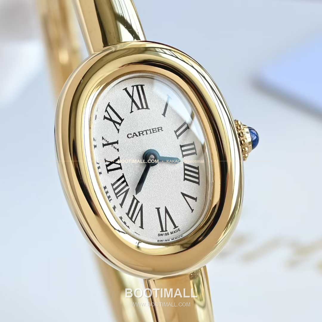 까르띠에 베누아 브레이슬릿 골드 로즈골드 타원형 화이트다이얼 블루핸즈 쿼츠 Cartier Baignoire Bracelet Gold Rose Gold Oval White Dial Blue Hands Quartz 24.6mm 14