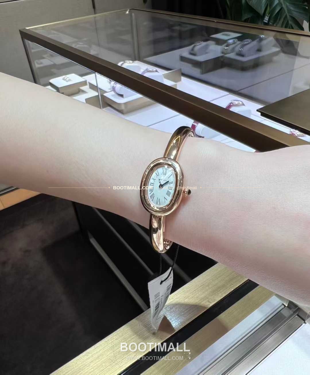 까르띠에 베누아 브레이슬릿 골드 로즈골드 타원형 화이트다이얼 블루핸즈 쿼츠 Cartier Baignoire Bracelet Gold Rose Gold Oval White Dial Blue Hands Quartz 24.6mm 5