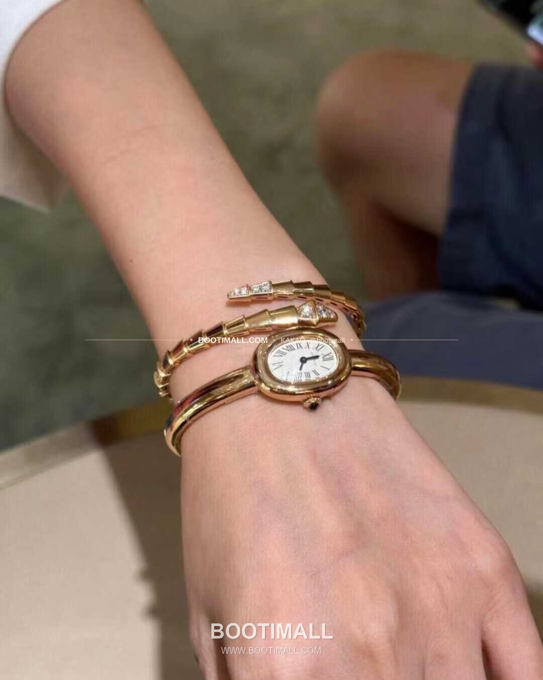 까르띠에 베누아 브레이슬릿 골드 로즈골드 타원형 화이트다이얼 블루핸즈 쿼츠 Cartier Baignoire Bracelet Gold Rose Gold Oval White Dial Blue Hands Quartz 24.6mm 8