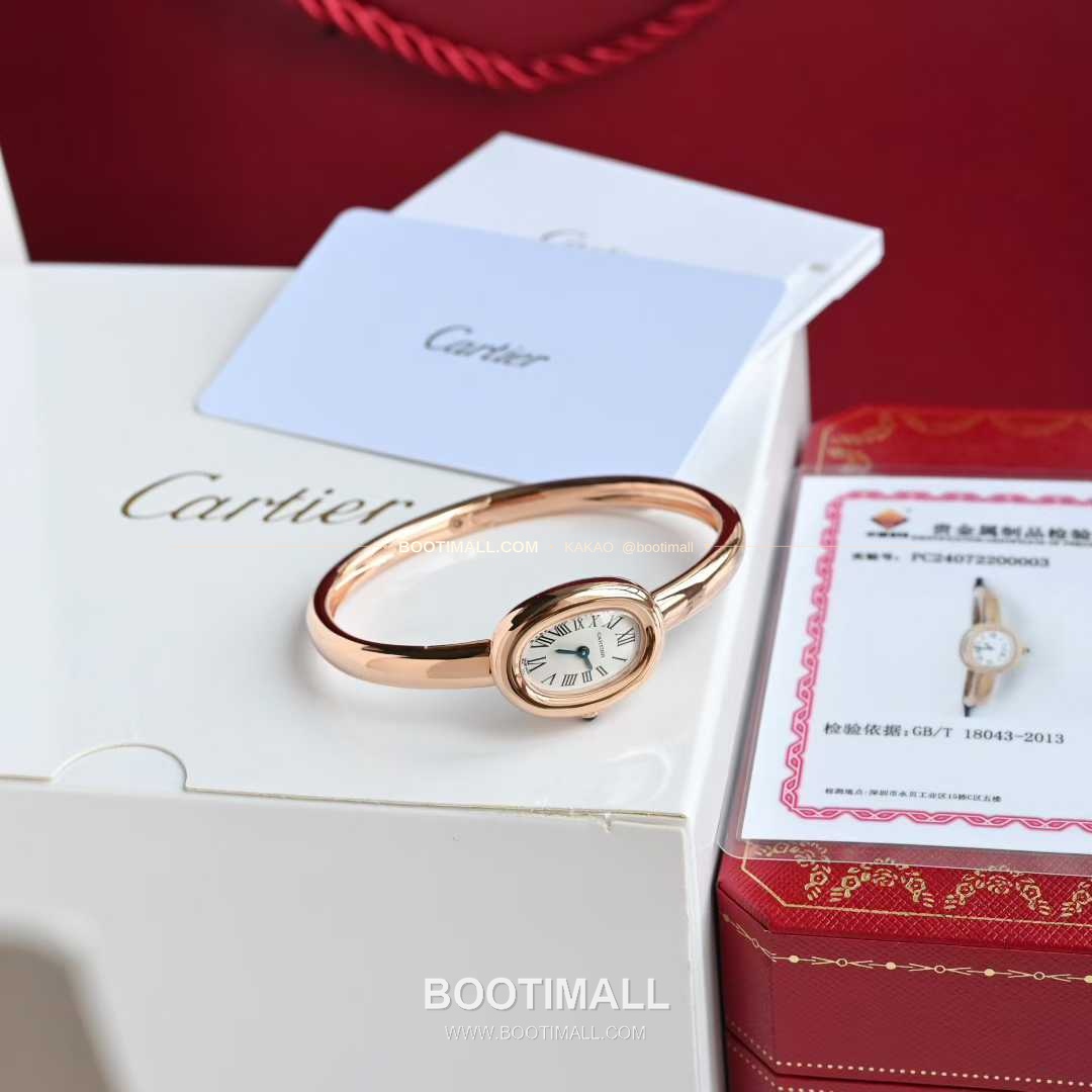 까르띠에 베누아 브레이슬릿 골드 로즈골드 타원형 화이트다이얼 블루핸즈 쿼츠 Cartier Baignoire Bracelet Gold Rose Gold Oval White Dial Blue Hands Quartz 24.6mm 9