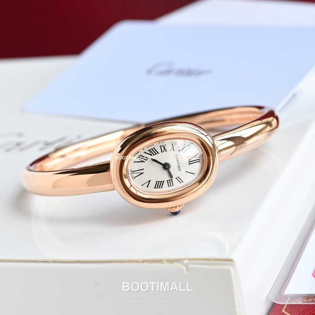 까르띠에 베누아 브레이슬릿 골드 로즈골드 타원형 화이트다이얼 블루핸즈 쿼츠 Cartier Baignoire Bracelet Gold Rose Gold Oval White Dial Blue Hands Quartz 24.6mm 10
