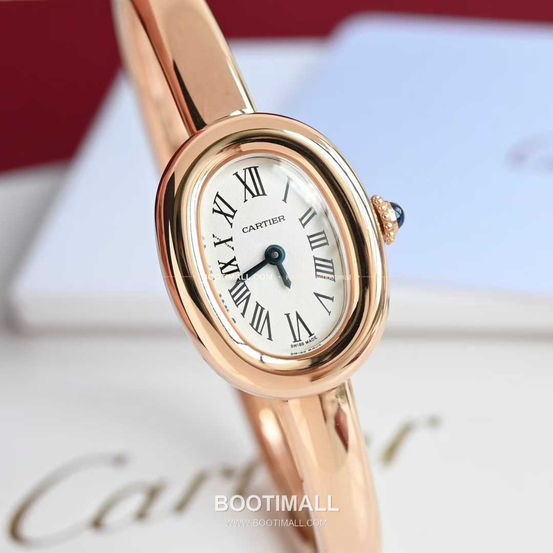 까르띠에 베누아 브레이슬릿 골드 로즈골드 타원형 화이트다이얼 블루핸즈 쿼츠 Cartier Baignoire Bracelet Gold Rose Gold Oval White Dial Blue Hands Quartz 24.6mm 11