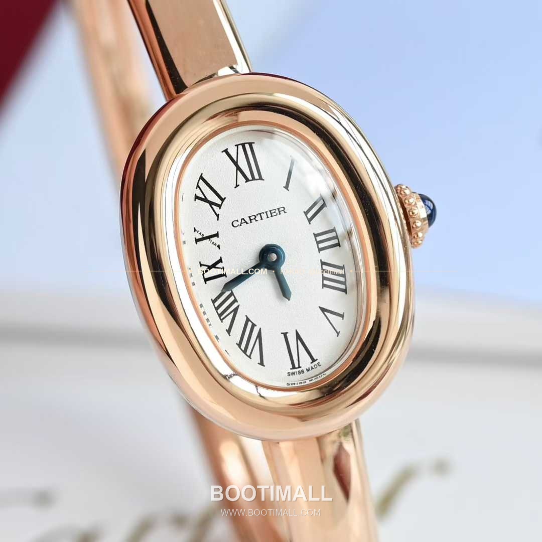까르띠에 베누아 브레이슬릿 골드 로즈골드 타원형 화이트다이얼 블루핸즈 쿼츠 Cartier Baignoire Bracelet Gold Rose Gold Oval White Dial Blue Hands Quartz 24.6mm 12