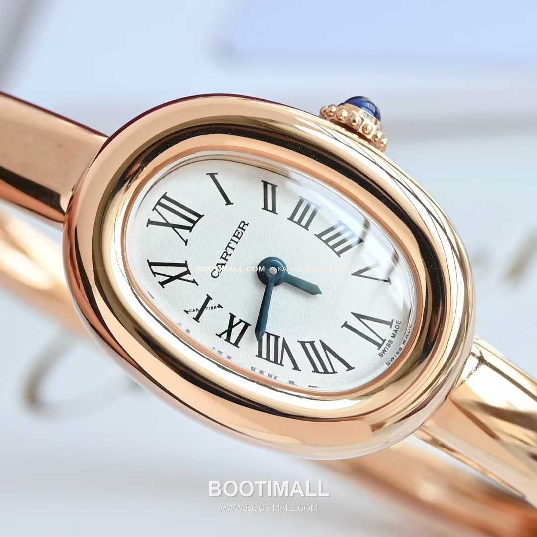 까르띠에 베누아 브레이슬릿 골드 로즈골드 타원형 화이트다이얼 블루핸즈 쿼츠 Cartier Baignoire Bracelet Gold Rose Gold Oval White Dial Blue Hands Quartz 24.6mm 14