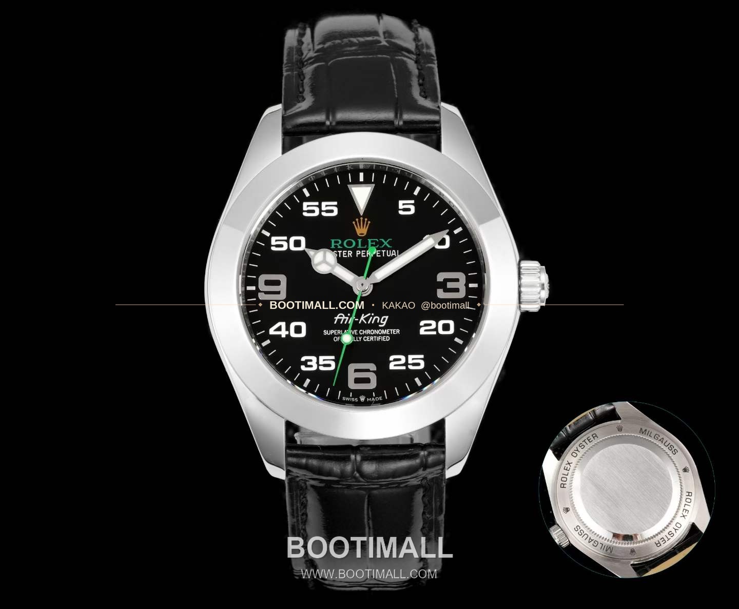 롤렉스 에어킹 스틸 블랙다이얼 그린핸즈 오토매틱 Rolex Air-King Steel Black Dial Green Hands Automatic 40mm 1