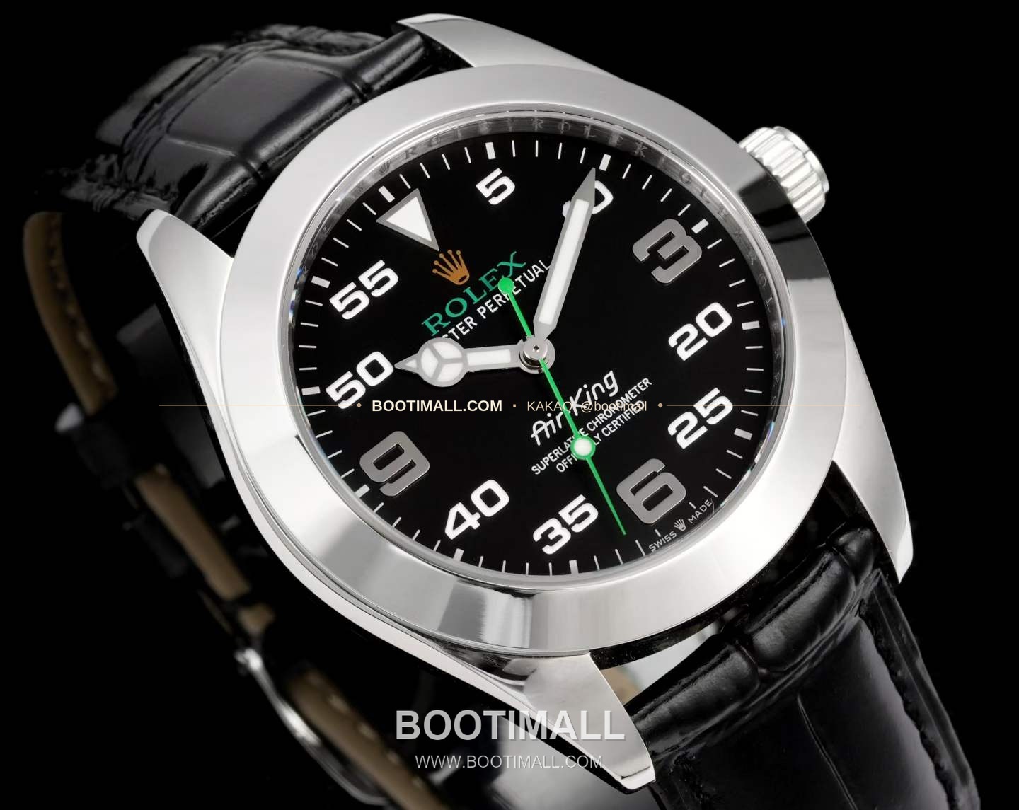 롤렉스 에어킹 스틸 블랙다이얼 그린핸즈 오토매틱 Rolex Air-King Steel Black Dial Green Hands Automatic 40mm 3