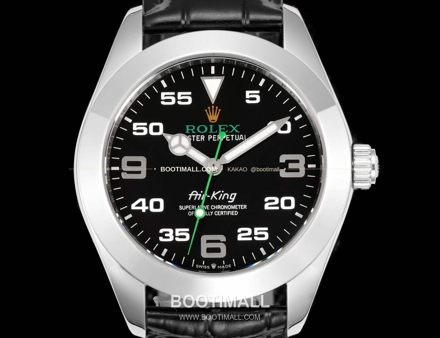 롤렉스 에어킹 스틸 블랙다이얼 그린핸즈 오토매틱 Rolex Air-King Steel Black Dial Green Hands Automatic 40mm 4