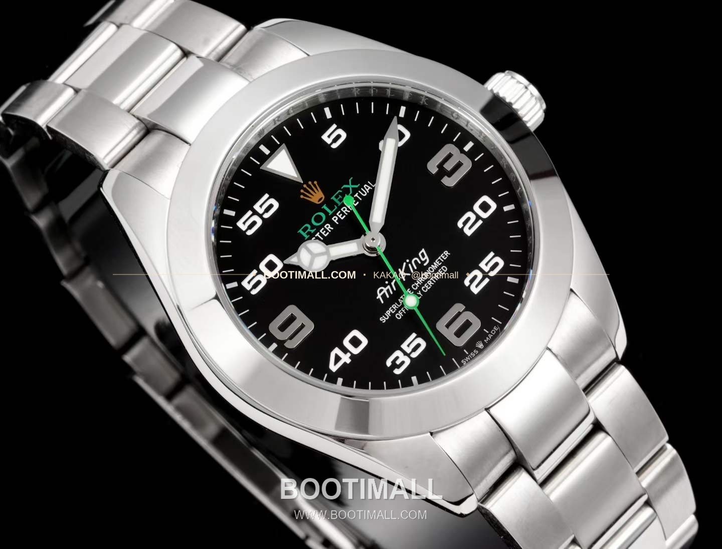롤렉스 에어킹 스틸 블랙다이얼 그린핸즈 오토매틱 Rolex Air-King Steel Black Dial Green Hands Automatic 40mm 3