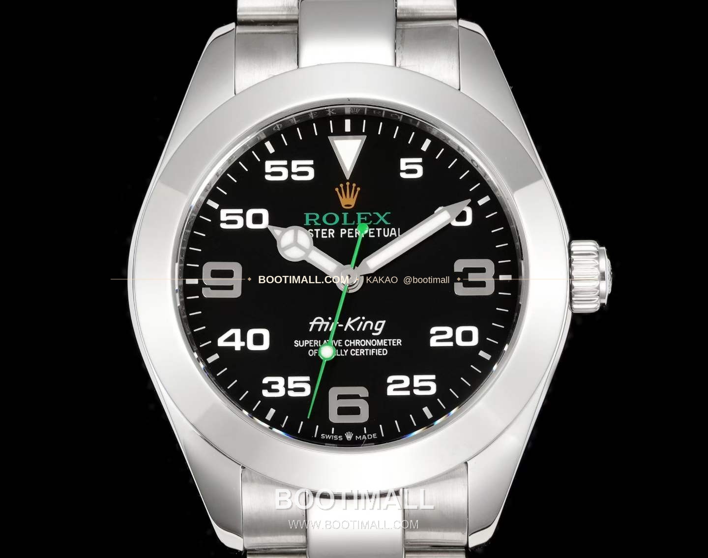 롤렉스 에어킹 스틸 블랙다이얼 그린핸즈 오토매틱 Rolex Air-King Steel Black Dial Green Hands Automatic 40mm 4