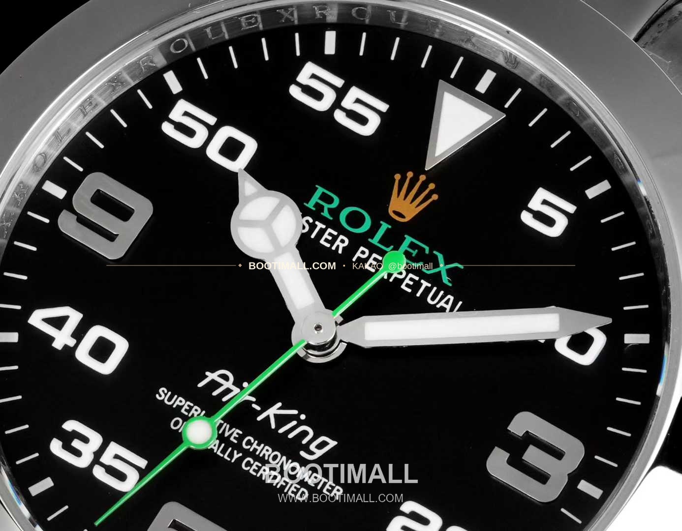 롤렉스 에어킹 스틸 블랙다이얼 그린핸즈 오토매틱 Rolex Air-King Steel Black Dial Green Hands Automatic 40mm 5